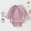 Macacão de Algodão Macio para Bebê Primavera e Outono Macacão Triângulo Elástico Manga Longa Roupa de Engatinhar Cor Sólida Camada Base Roupa de Peça Única para Bebês