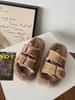 Pantuflas de lana de suela gruesa estilo INS para mujer, novedad otoño 2023, de alta calidad, retro, combinan con todo, populares, de una sola tira
