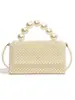 Bolso de Mano Tejido Hecho a Mano Puro de Socialité Francesa Transfronteriza Moda Femenina Versátil con Solapa Perlas Bolso Bandolera Hombro Tendencia