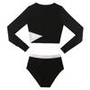 Traje de baño de bikini dividido sexy de estilo deportivo con costuras de color sólido para mujer, traje de baño negro adelgazante de cintura alta de verano para aguas termales