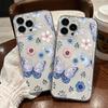 Fábrica de Capas para Celular Estilo Coreano Azul Claro Borboleta Flor Iphone18Pro Modelo Feminino Capa Transparente Macia Full-Cover Atacado