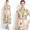 Vestido Camisa Vintage Floral Ceñido a la Cintura, Vestido de Verano Estampado de Longitud Media, Ropa para Mujer en Stock para Dropshipping Transfronterizo