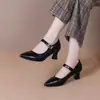 Zapatos de tacón alto con punta para mujer de comercio exterior transfronterizo, nuevo estilo primavera-verano, tacón grueso de una correa, zapatos de salón elegantes, zapatos de trabajo para ir al trabajo profesional