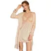 Lindo e Sexy Vestido de Noite de Veludo com Estampa de Bolinhas e Renda Patchwork, Fenda, Bojo e Robe Conjunto para Casa X6774