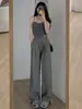 Pantalones de pierna ancha de seda de hielo Yamamoto para mujer, delgados de verano, casuales, holgados, estilo relajado, cintura alta, adelgazantes, secado rápido, rectos