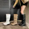 Hebilla de cinturón estilo idol, casual y chic, botas largas de tacón grueso, punta fina, pierna ancha para mujer, talla 41, colección invierno 2026