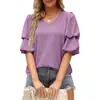 2024 Explosões Transfronteiriças da Amazon Roupas Femininas Europeias e Americanas Gola V Manga Lanterna Jacquard Bolinhas Manga Dupla Chiffon Camisa Top