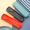 Juego de Cubiertos Portátil para Camping al Aire Libre Amazon Transfronterizo, Tenedor, Cuchara y Palillos, Negro, Vajilla de Paja de Trigo, Juego de Cuatro Piezas