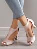 Sandalias Europeas y Americanas Transfronterizas Tallas Grandes 2023 de Tacón Alto para Mujer, Punta Descubierta con Aberturas Laterales, Tacones Finos, Punta Abierta Estilo Romano, Modernas y Versátiles