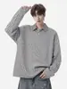 Sudadera Talla Grande Estilo Old Money Personalidad Primavera y Otoño Rayas Jersey Holgado para Hombre Solapa Superior Ropa Casual para Hombre Versátil