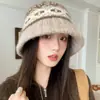 Café Doce de Inverno~ Novo Chapéu de Pescador Retrô Tricotado Fair Isle Quente para Outono e Inverno Chapéu Pequeno de Lã Doce para Rosto Feminino