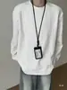 Camiseta blanca de manga larga para hombre, sudadera casual de otoño de corte holgado, top interior de talla grande para adolescentes