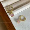 Aretes Cuadrados de Zirconia Rosa, Lujo Accesible y Aretes de Gama Alta, Aretes, Aretes Integrados con Disco Repelente de Mosquitos, Sin Perforaciones