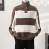 Suéter de cuello alto a rayas y bloques de color estilo coreano para hombre, corte holgado, otoño/invierno, chaqueta de punto versátil, moderna