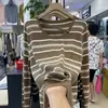 Suéter de punto a rayas para mujer, corte ajustado, ligero, diseño nuevo para primavera y otoño, de manga larga, versátil, top elegante