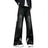 Calça Jeans Masculina Gradiente Preto Outono Estilo Americano High Street Calças de Comprimento Estendido para Pessoas Altas Calças Retas Emagrecedoras com Leve Flare
