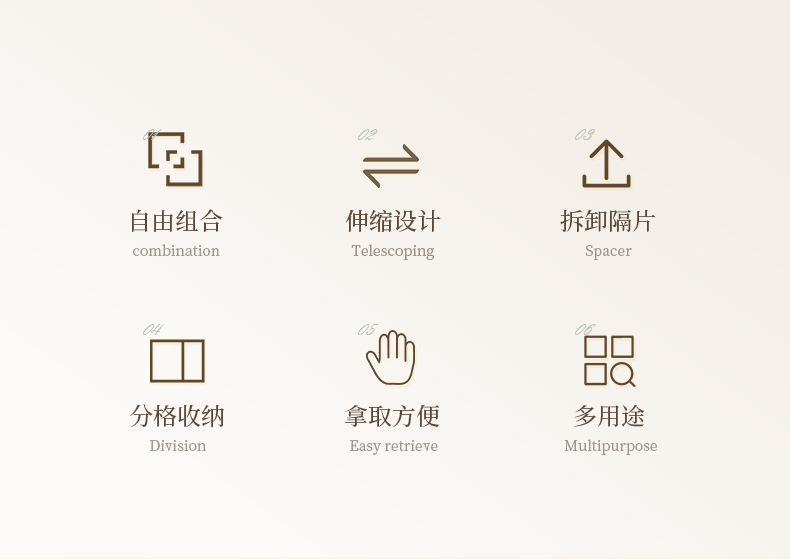 多功能正方形收纳盒分格塑料可伸缩收纳盒桌面抽屉收纳