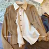 Cardigan de Tricô Khaki Estilo Old Money com Gola Polo Falso de Duas Peças para Mulheres, Novo Modelo Outono 2026, Camisa Elegante de Alta Qualidade para o Dia a Dia