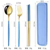 Set Portátil de Cubiertos de Acero Inoxidable Tenedor Cuchara Palillos Cubiertos Portugueses Occidentales Set de Tres Piezas Set de Cubiertos para Exteriores para Estudiantes Regalo