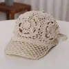 Boné de Baseball Crochê Feito à Mão Cor Sólida Algodão Puro Novo Estilo, Chapéu de Sol Vazado Adulto 100% Algodão Tecido à Mão