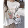 Design Americano Solto, Estampa Interessante, Moletom Versátil com Gola Redonda para Mulheres, Top Estilo Coreano Oversize com Efeito Emagrecedor