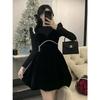 Talla Grande Vestido de Tirantes de Terciopelo Perla Conjunto de Dos Piezas Principios de Primavera Estilo Dama mm Gorda Cintura Alta Ajustado Vestidito Negro Traje