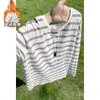 2026 HT26727 Plus Terciopelo Posing Talla Grande Rayas Cuello Redondo Camiseta M-5X HT261155-Especial P32