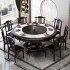 Nuevo Conjunto de Mesa y Sillas de Comedor de Piedra Sinterizada y Madera Maciza Estilo Chino para Uso Doméstico Mesa Redonda con Plato Giratorio Hotel Club Lujo Gama Alta Mesa de Comedor