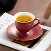 Taza Maestra Cerámica Forma Pétalo Glaseado Langhong con Borde Dorado, Taza Individual, Caja de Regalo de Vajilla para el Hogar de Gama Alta