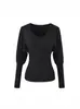 Estilo Chica Caliente Sexy Cintura Delgada Cuello en V Forro Polar Camiseta 2025 Otoño e Invierno Manga de Murciélago Camisa de Capa Interior Top de Manga Larga