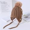 Gorro de punto para bebé, otoño e invierno, forro polar, grueso, cálido, con protección para los oídos, gorro de lana, gorro de punto con bola grande para bebé, gorro para el frío