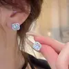 Pendientes Cuadrados de Diamante con Cierre de Plata 925 para Mujer, Cristal Cubo de Azúcar Pequeño Brillante, Temperamento de Lujo Ligero, Pendientes de Lujo Ligero de Alta Gama