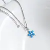 Pingente de Flor Azul de Cinco Pétalas com Diamante Único em Prata de Lei S925 Nalan, Pingente Único Exquisito e Simples Estilo Ins Nicho Y02987