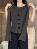 2026 Principios de Primavera Gris Madera Oreja Recorte Cuello en V Manga Larga Camiseta Mujer Estilo Coreano Temperamento Arrugado Capa Base Cárdigan Top