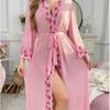 Fornecimento Transfronteiriço Comércio Exterior Europeu e Americano Novo Estilo Renda Luxo Leve Manga Longa Transparente Camisola Fresca Robe Roupa de Casa Terno Feminino