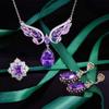 Collar de Alas de Ángel Artesanal Vintage Italiano Diamante Morado Traje de Demonio Nocturno Morado Anillo de Apertura Pendientes Caibao