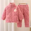 Pijama para Niños Niños Invierno Tres Capas Acolchado Forrado de Felpa Engrosado Coral Fleece Lindo Niñas Niños Grandes Traje Ropa de Casa