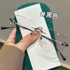 18817 Armazón de Gafas Sin Marco de Titanio Puro Shenzhen con Textura Artística, Estilo Europeo y Americano, Unisex, Armazón Grande Simple y Elegante