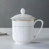 Taza de Té de Cerámica Jingdezhen con Tapa, Taza de Oficina, Taza de Agua de Porcelana Ósea, Taza para Conferencias, Taza de Té para Sala de Conferencias de Hotel
