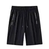 Shorts Masculino de Seda de Gelo com Zíper de Bolso Verão Fino Secagem Rápida Tamanho Grande Solto Corrida Casual Tendência Roupa de Praia