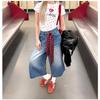 Jeans Americanos de Cintura Alta Talla Extra Pantalones Recortados Nuevo Verano Mujer Slim Casual Sueltos Plisados Pierna Ancha Rectos