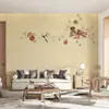 Tela de Pared Lisa Estilo Chino Nuevo Moderno con Pintura a Tinta de Flores y Pájaros para Fondo de Sofá y TV, Papel Tapiz, Revestimiento de Pared para Dormitorio y Sala de Estar