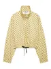Chaqueta Corta de Mujer con Cuello Alto de Lunares y Cordón Tendencia Otoño Personalizada Corta Casual Estilo Transfronterizo Europeo y Americano