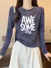 Camiseta feminina de algodão puro com manga longa e design estiloso, top tie-dye azul versátil, nova moda outono 2026