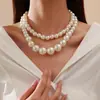 Joias transfronteiriças europeias e americanas exageradas Big Pearl Temperament Choker All-match Clavicle Chain Multi-camada colar frisado para mulheres