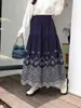 Nuevo estilo de otoño falda larga con dobladillo grande diseño hueco estampado bordado con cintura elástica, falda versátil de línea A