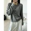 Cardigã de tricô feminino com fio brilhante, gola redonda, vazado, novo design outono/inverno 2026, jaqueta suéter solta e versátil