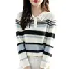 Camiseta de punto a rayas para mujer, de manga larga, polo colorido, prenda interior para otoño e invierno, nuevo top básico elegante 2025