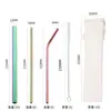 Amazon transfronterizo acero inoxidable 304 pajilla color titanio plateado café té de leche bebida pajilla metálica extendida juego