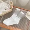 Meias de Cano Médio da Série Miu para Mulheres Primavera e Verão Lolita Meias de Cano Médio Malha Fina Respirável Meias Brancas com Renda para Meninas